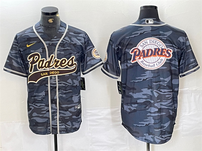 Men's San Diego Padres Gray Camo Team Big Logo Cool Base Stitched Baseball Jersey